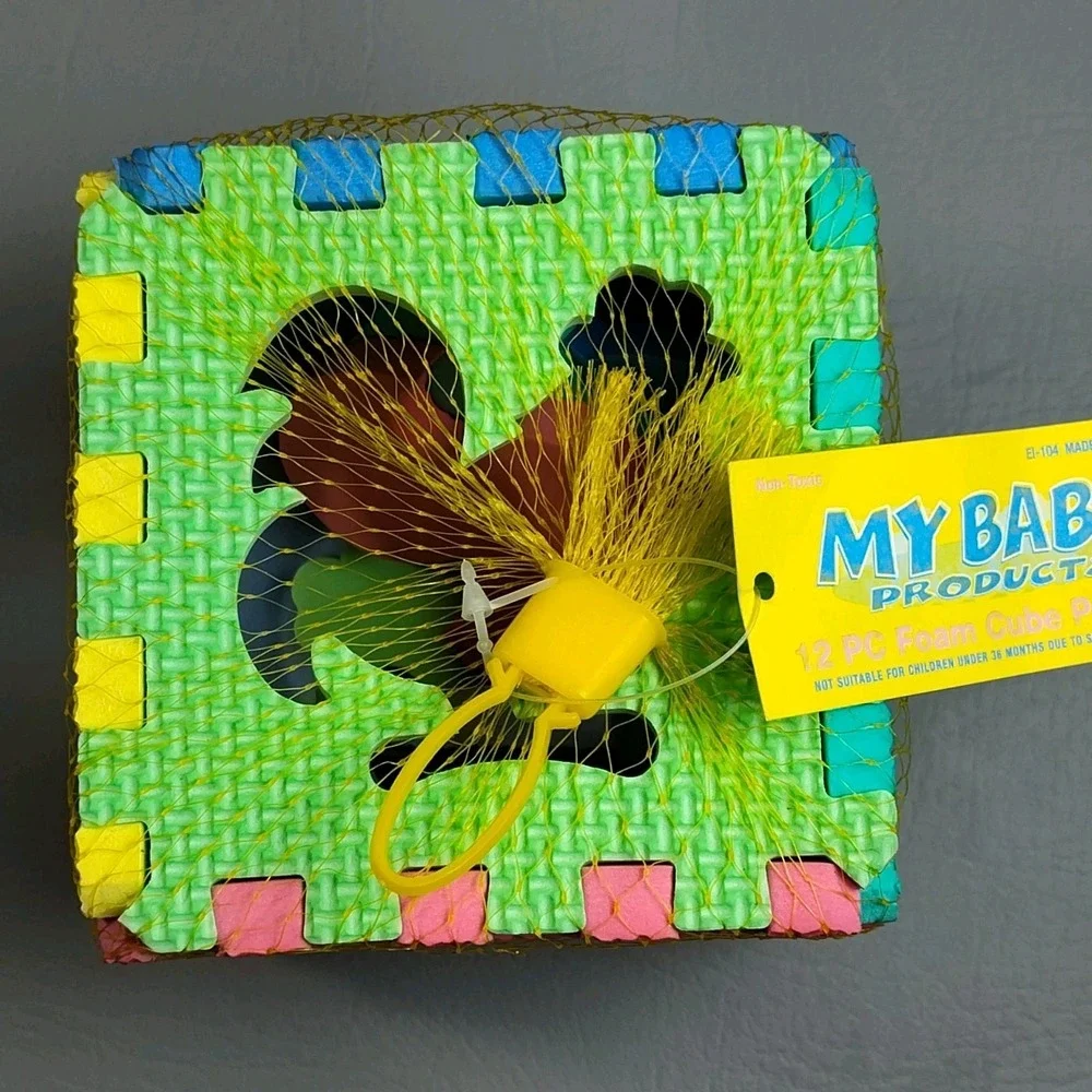Vintage‎ My Baby Products 12 pc Foam Cube Puzzle Animals Kids 3D Shape Sorter